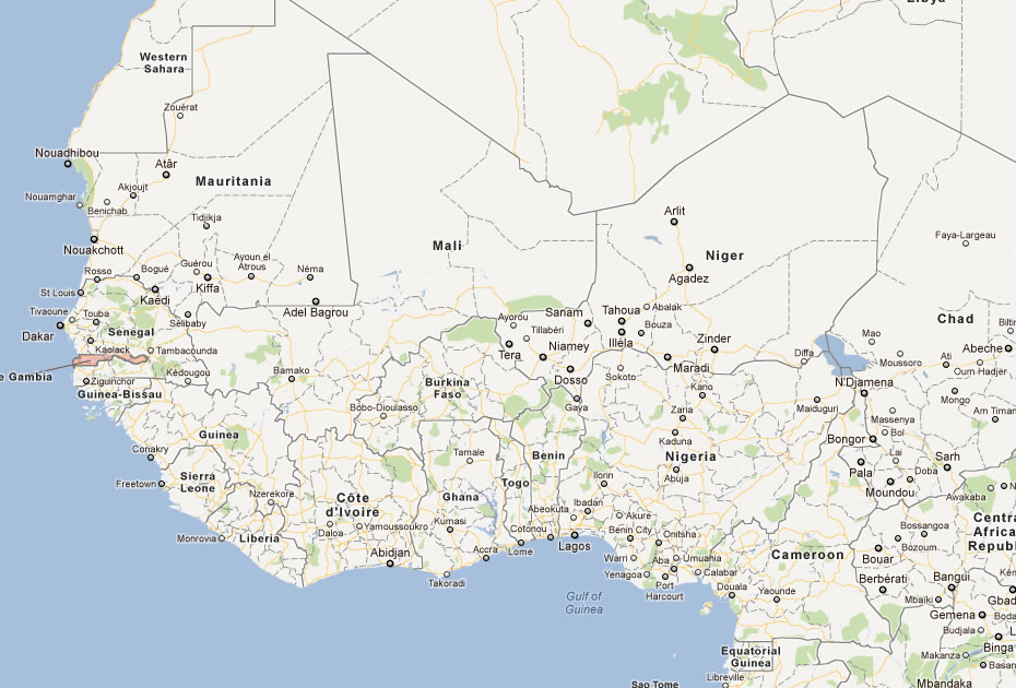 carte du gambie west afrique